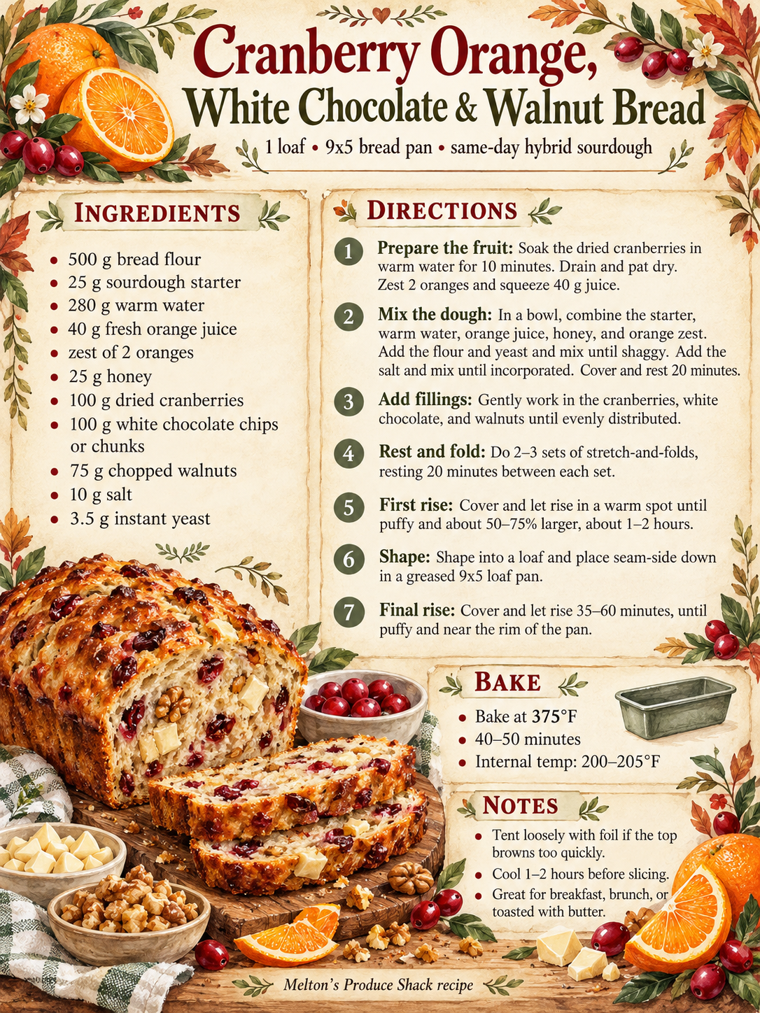 Cranberry, Orange, Walnut, and White Chocolate Sourdough
