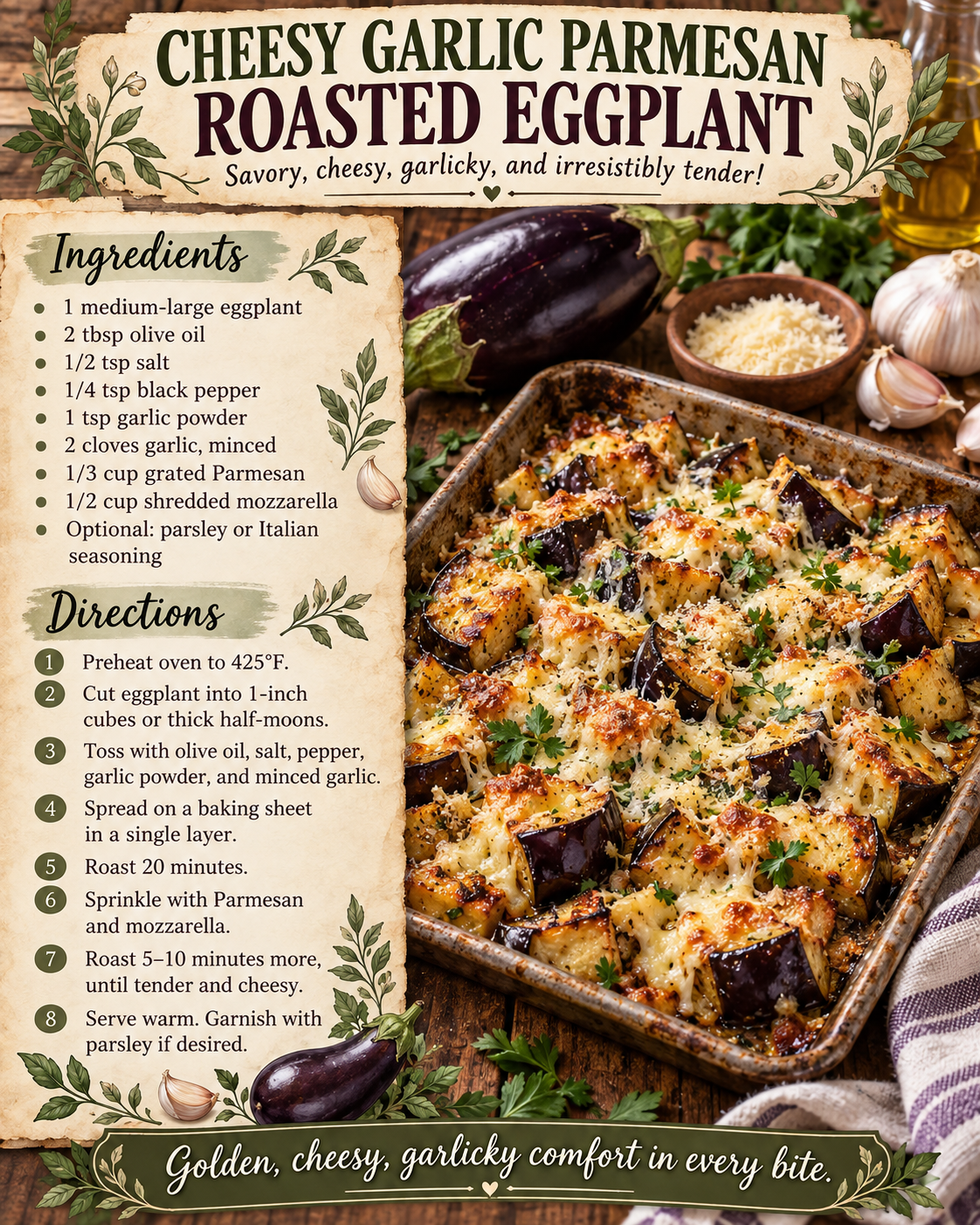 ROASTED CHEESY GARLIC PARMESEAN EGGPLANT