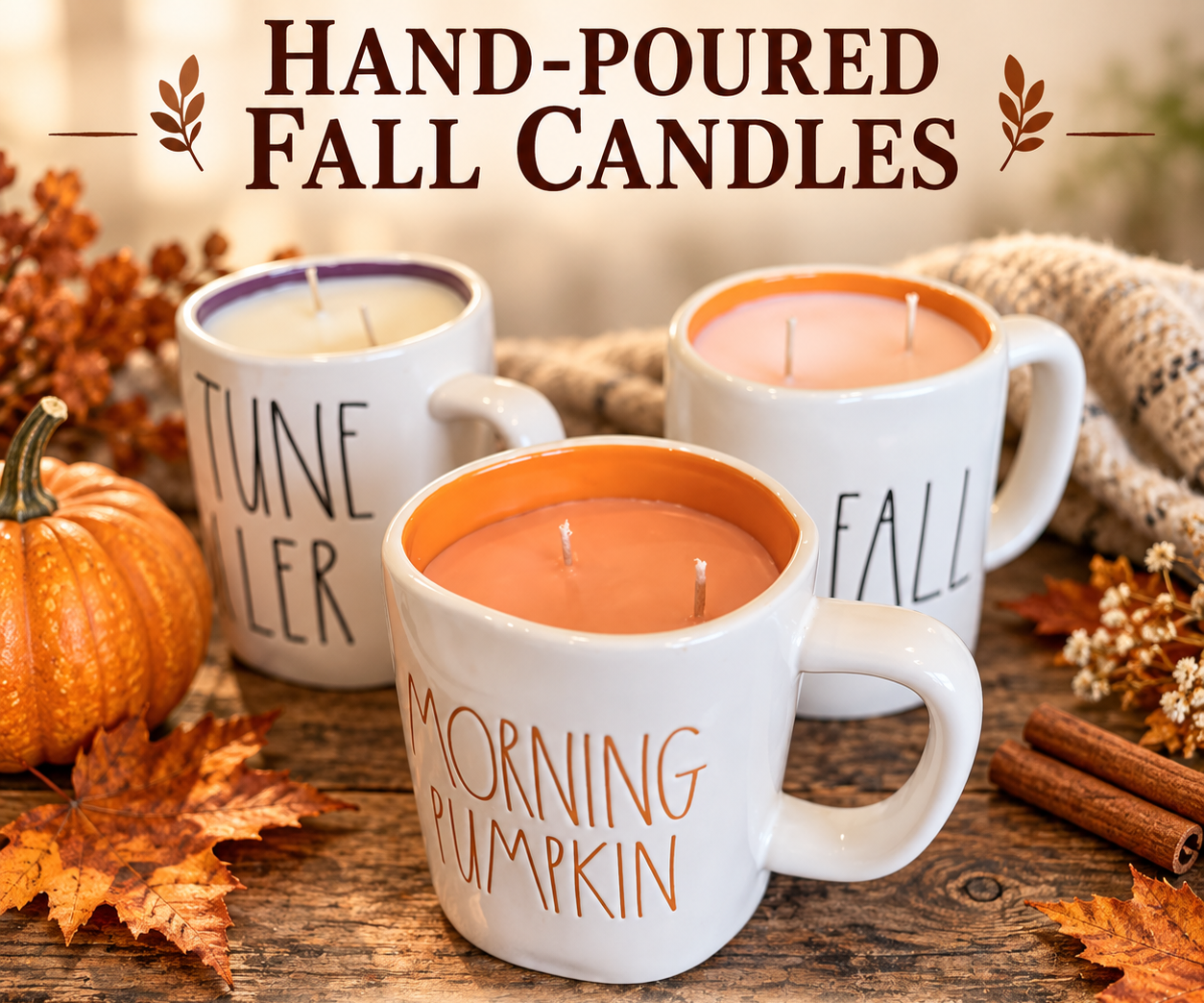 Fall Candles in Rae Dunn mugs